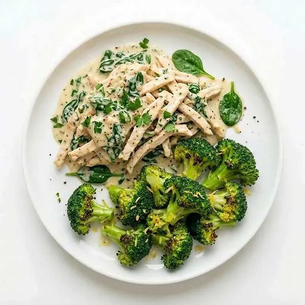 Spinach & Boursin Chicken with Lemon Roasted Broccoli